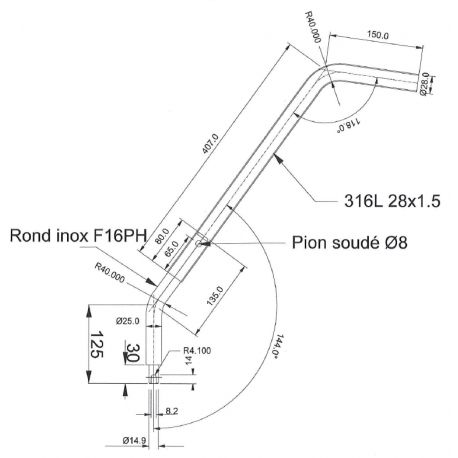 STAINLESS STEEL EMERGENCY TILLER WITH CONNECTION - OFCET 32